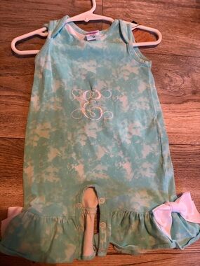 Monogrammed Aqua Tie-Dye Baby Romper E 3/6m